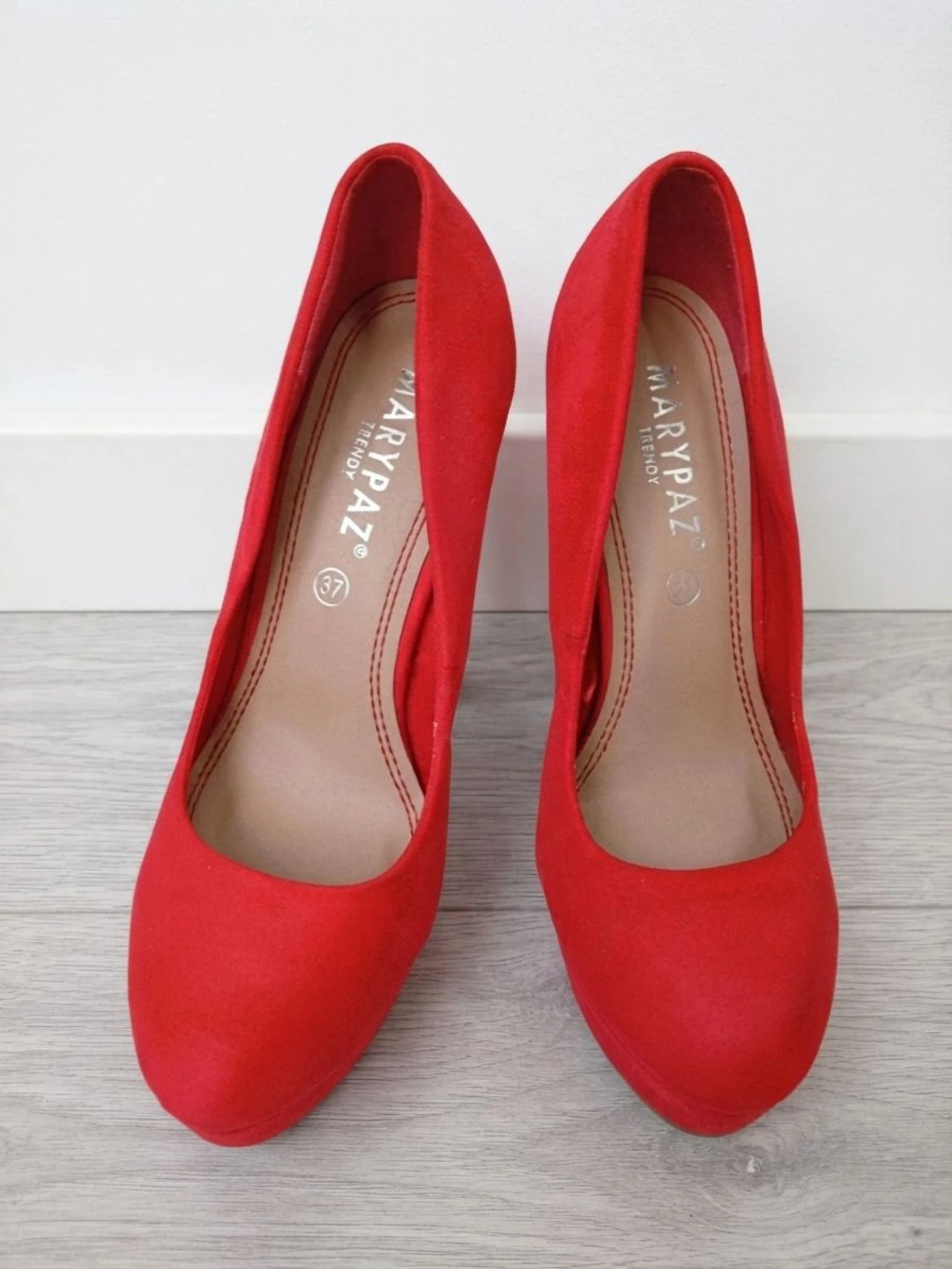 Marypaz Red Suede Platform Heels Chunky Retro Pumps – photo 5